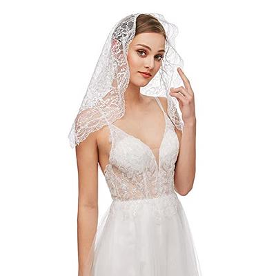 IKASEFU Catholic Church Veils for Women, Wedding Veil Mantilla Veil Lace  Floral Shawl Head Covering Hair Accessories, Beige