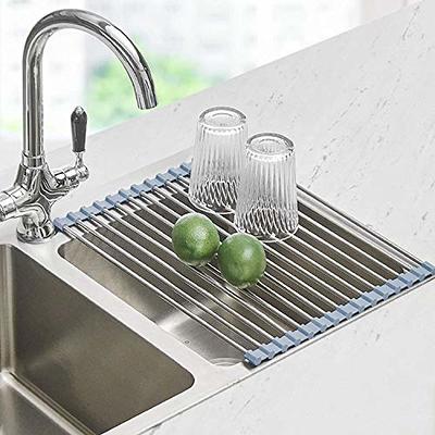 MERRYBOX Roll Up Dish Drying Rack, Over The Sink Dish Rack Foldable, Heat-Resistant, Anti-Slip Silicone Coated Dish Drainer for