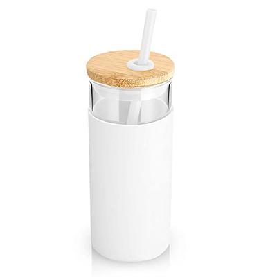 tronco 20 oz Glass Tumbler Glass Water Bottle Straw Silicone Protective  Sleeve Bamboo Lid - BPA Free - White