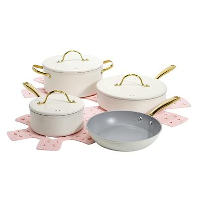 14-PC. Stainless Steel Cookware Set with Gold Accents