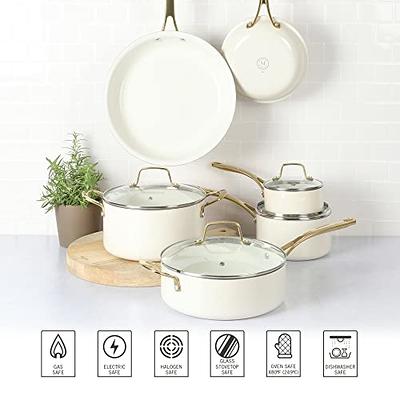 Martha Stewart Lockton Premium Nonstick PFA Free Ceramic Interior 10 Piece  Heavy Gauge Enamel Aluminum Pots and Pans Cookware Set - Linen White w/Gold  Handle - Yahoo Shopping