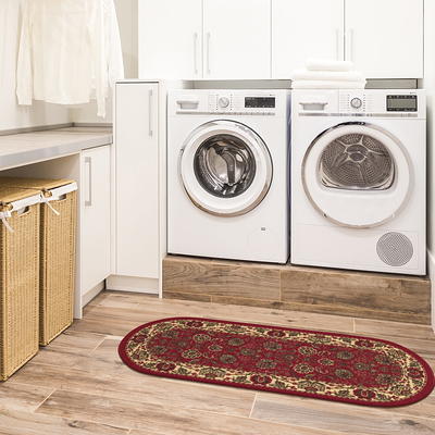 Ottomanson Machine Washable Non-Slip Rubberback Blue Laundry Room