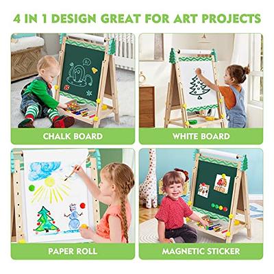 Wooden Art Easel for Kids Double Sided Easel with Paper Roll Height  Adjustable Standing Easel with Whiteboard Chalkboard Storage Bag Tray  All-in-One