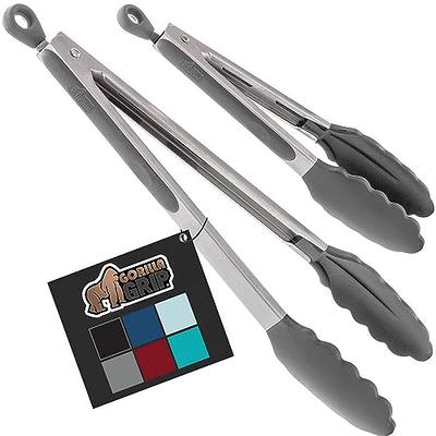 Gorilla Grip Stainless Steel Heat Resistant BBQ Kitchen Tongs Set of 2, Non  Scratch Silicone Tip