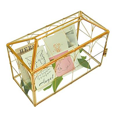 12.6x5.9x9 inches Large Glass Card Box Handmade with Slot and Lock, Wedding  Card Boxes for Reception, Graduation, Gift Cards, Party, Brass Geometric  Terrarium, Golden Decorative Box 