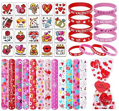 100Pcs Valentine's Day Party Favors Supplies, Cards Heart Glasses Bracelets  Heart Stickers Stamper Sticky Hands Tattoo Bulk for Gift Exchange, Photo