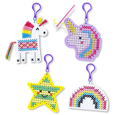 KRAFUN Beginner My First Cross Stitch Kit for Kids Arts & Crafts, 6 Easy  Projects of Felt Keyring, Bag, Pillow Craft, Instructions, Gift for Girls  and