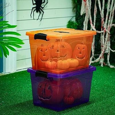 Abbylike 37 Quarts Halloween Storage Bin Holiday Seasonal Storage Totes  with Lids Orange Purple Halloween Ornament Storage Containers for Halloween