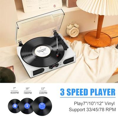 Vinyl Record Player with Built-in Stereo Speakers and Bass Adjust, Vintage 3 -Speed Portable LP Turntable with Upgraded Audio Sound, Bluetooth Input,  RCA/AUX/Headphone Jack, White Wood - Yahoo Shopping