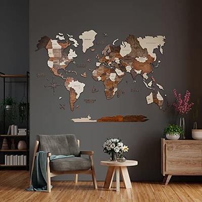 3D Wood World Map for Wall Decor - Home Decor Classic World Map for Travel  Lover - 3D Wood World Map Wall Art for Home & Kitchen or Office - Unique  Gift