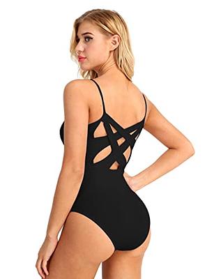 Women Adult Spaghetti Straps Built In Shelf Bra Camisole Leotard Gymnastics  Ballet Dance Bodycon Leotard