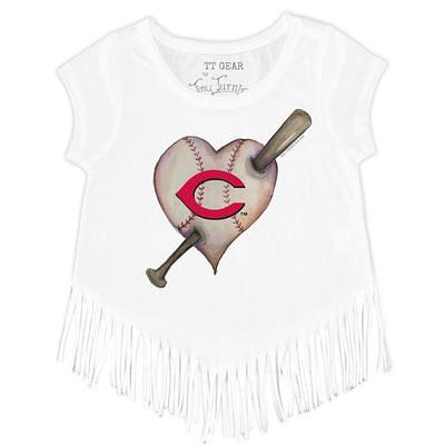 Atlanta Braves Tiny Turnip Girls Youth State Outline Fringe T-Shirt - White