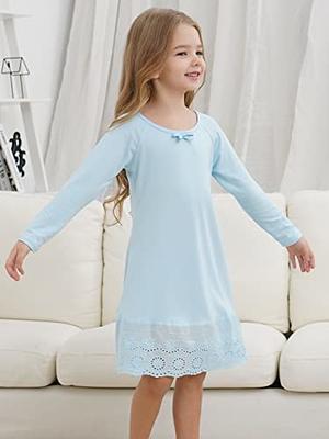 Vieille Night Gown Girls Blue Long Sleeve Sleep Dress Soft Comfy Sleepwear  for Child Pretty Eyelet Embroidery Trim Nightdress Pajamas - Yahoo Shopping