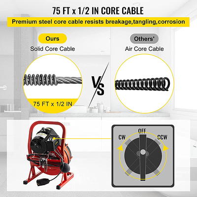 VEVOR Drain Cleaner Machine 75ft x 1/2 in, Drain Cleaning Machines 370W Drain Auger for 1 inch to 4 inch Pipes Electric Drain Snake Drill, Red