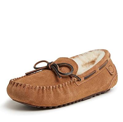 Dearfoams Men's Suede Moccasin with Tie Slipper