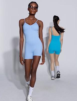 PUMIEY Jumpsuits for Women Spaghetti Strap Workout Unitard Rompers Bodysuit  One Piece Outfits Baby Blue Medium - Yahoo Shopping