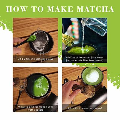 KAISHANE Japanese Matcha Whisk Set Matcha Tea Ceremony Set of 4 Including  100 Prong Matcha Whisk, Traditional Scoop, Tea Spoon and Ceramic Matcha