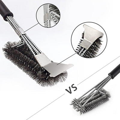 Grill Brush and Scraper Best BBQ Brush for Grill, Safe 18 Stainless Steel  Woven Wire 3 in 1 Bristles Grill Cleaning Brush