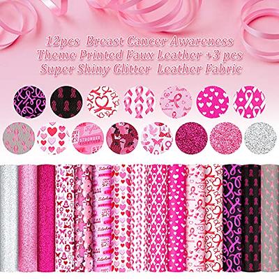 15 Pieces Breast Cancer Printed Faux Leather Sheets Glitter