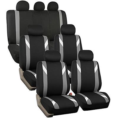 FH Group Universal 23 in. x 1 in. x 47 in. Fit Luxury Front Seat Cushions with Leatherette Trim for Cars, Trucks, SUVs or Vans, Gray