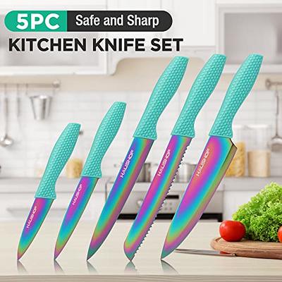 Rainbow Damascus Knife Set 6Pcs Non Stick Sharp Kitchen Knives Set