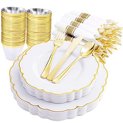 Rubtlamp 200Pcs Gold Plastic Dessert Plates,Gold Small Plates Disposable,White  Appetizer Plates with Gold Disposable Forks, Dessert Party Plates Cake  Plates Include 7.5 Salad Plates, 7.6 Gold Forks - Yahoo Shopping