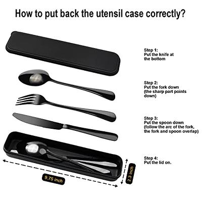 Ansukow 4-Piece Travel Utensils With Black Case, 18/8 Stainless Steel  Reusable Camping Silverware Set for Lunch Box, Dorm, Work, School, Picnic