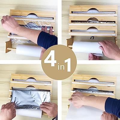 SpaceAid WrapNeat 2 in 1 Wrap Organizer with Cutter and Labels, Plastic Wrap, Aluminum Foil and Wax Bamboo Dispenser for Kitchen Storage