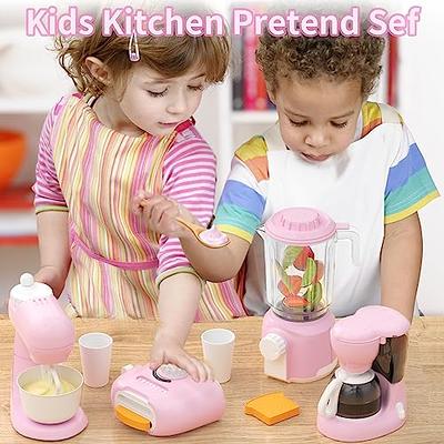 Kitchen Appliances Toy,Kids Kitchen Pretend Play Set with Coffee Maker  Machine,Blender, Mixer and Toaster with Realistic Light and Sounds, Play  Kitchen Set for Kids Ages 4-8 