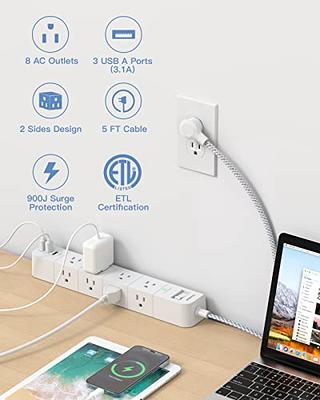 Flat Plug Power Strip, Ultra Thin Extension Cord - Addtam 12 Widely AC 3  Sides Multiple Outlets, 5Ft, 900J Surge Protector, Wall Mount, Desk  Charging