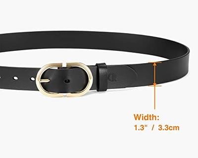 Womens Leather Belts for Jeans Pants - CR 1.3 Width Casual Ladies Belt - Fashion Center Bar Gold Buckle