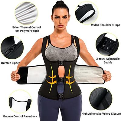 FeelinGirl Waist Trainer for Women Long Torso Sauna Workout Double Belt/Three  Belts With Zipper 7 Steel Bones Black-triple Velcro Belt (Zipper 7 Steel  Bones) Large
