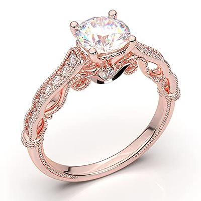 14K Rose Gold Vintage Engagement Ring Filigree Milgrain Art Deco Ring