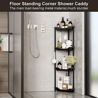 4 Tier Shower Caddy Organizer Shelf Standing, Plastic Floor Storage Rack  for Bathroom 