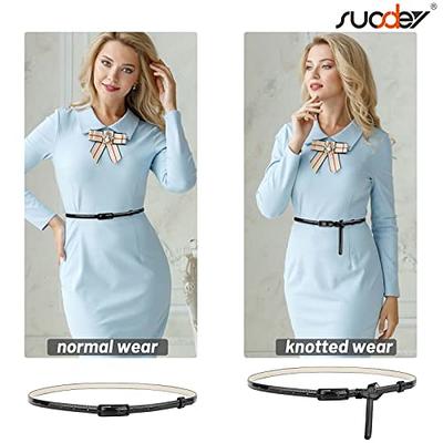 SUOSDEY 2 Pack Womens Skinny Leather Belt Solid Color Waist Belt with Pin Buckle for Jeans Dress Pants Christmas Gift