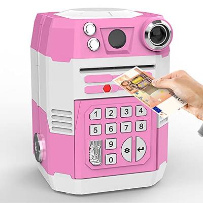 Lyght Kids Safe Box with Fingerprint Code, Talking Piggy Bank, ATM Savings Bank for Real Money, Great Toy Gift for Children(Pink/Pink)