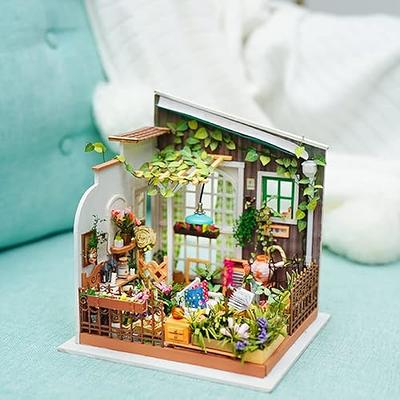 ROBOTIME DIY Dollhouse Wooden Miniature Furniture Kit Mini Green House with  LED Best Birthday Gifts