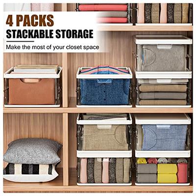 Karramlili Extra Large Storage Bins with Lids - 4 Packs Plastic Storage Bins for Closet Organizers and Storage, 27Gal Folding Storage Box, Stackable Storage Bins