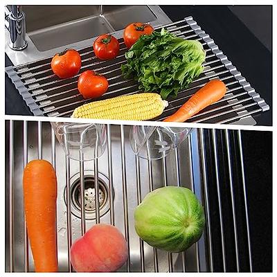 Surlong Multipurpose Roll-Up Dish Drying Rack,Foldable Sink Rack Mat  Stainless Steel Wire Dish Drying Rack(Gray, 14.6 x 13 ) 