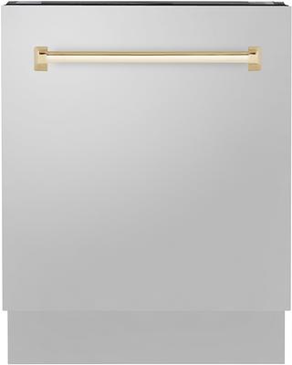 ZLINE Autograph Edition 18 Compact 3rd Rack Top Control Dishwasher in Black Stainless Steel with Champagne Bronze Handle (DWVZ-BS-18-CB)