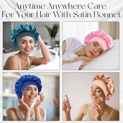 4Pcs Satin Bonnet, Silk Hair Bonnet for Sleeping, Elastic Wide Band Sleep  Cap, Soft and Breathable Bonnet for Curly Hair(Pink, Blue,Green,Gold) -  Yahoo Shopping