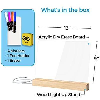 Acrylic Dry Erase Board with Light Up Stand for Desk 13 x 9 inch