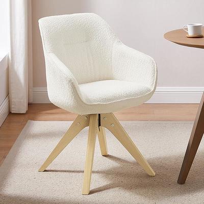 Art Leon Modern Off White Swivel Accent Desk Chair with Oak Wood