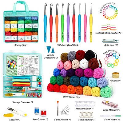 Crochet kit for Beginners| 40 Mini Skeins of Colorful Acrylic Yarn for  Crocheting & Knitting (875 Yards), Storage Bag, 2 Crochet Hooks, 4 Crochet