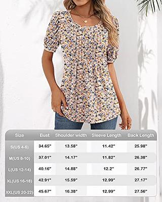 Ficerd Women's Puff Short Sleeve Tunic Tops Pleated Crew Neck Blouses  Dressy Casual Loose Spring and Summer T-Shirts (Pink Flower, Large) - Yahoo  Shopping