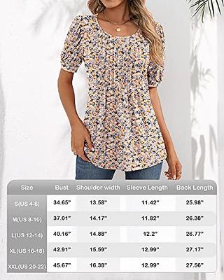 Women's Puff Short Sleeve Tunic Tops Pleated Crew Neck Blouses Dressy  Casual Loose Spring and Summer T-Shirts