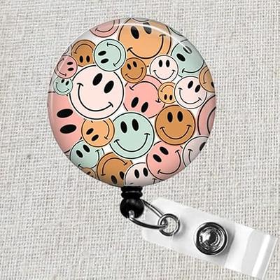 Happy Face Badge Reel Face Glitter Badge Reels Badge Reel Nurse Cute  Retractable Badge Clip Badge Reel Medical Badge Holder 