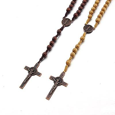 Handmade Wooden Beads Catholic Rosary Necklace with Cross