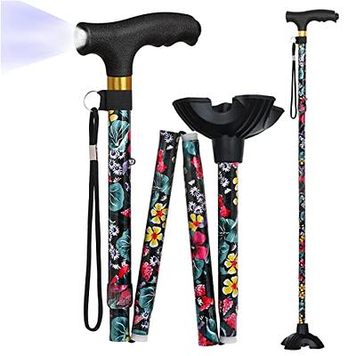 Folding Cane with Led Light, Adjustable Canes and Walking Sticks for Men  and Women, Walking Cane Stick for Elderly with Cushion Handle and Pivoting