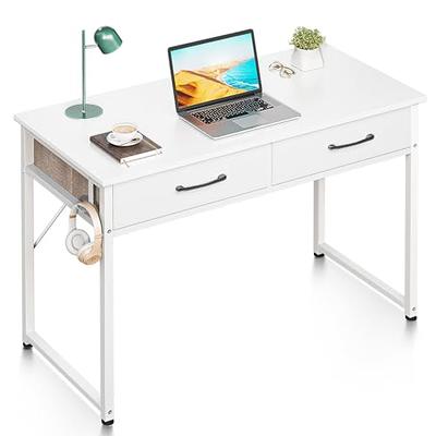 ODK 32 inch Computer Desk with 2 Fabric Drawers, Home Office Desk Modern Work Writing Study Desk, White